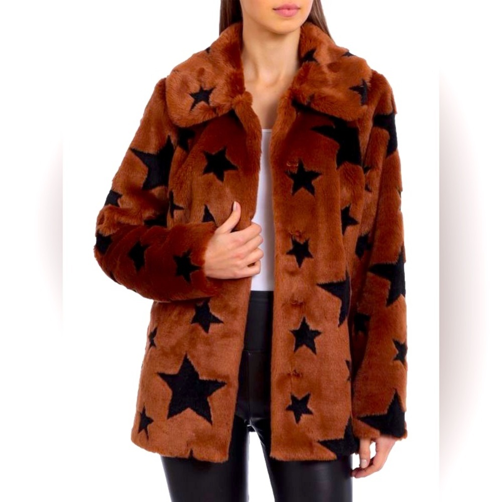 Avec LES FILLES Whiskey Star Faux Fur Jacket  Size XXS NWT